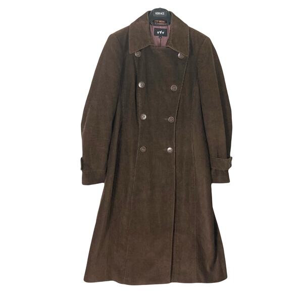 PER UNA Coat Jacket UK14/US 10 Corduroy Brown Long Double-Breasted Button Pocket - Picture 1 of 14